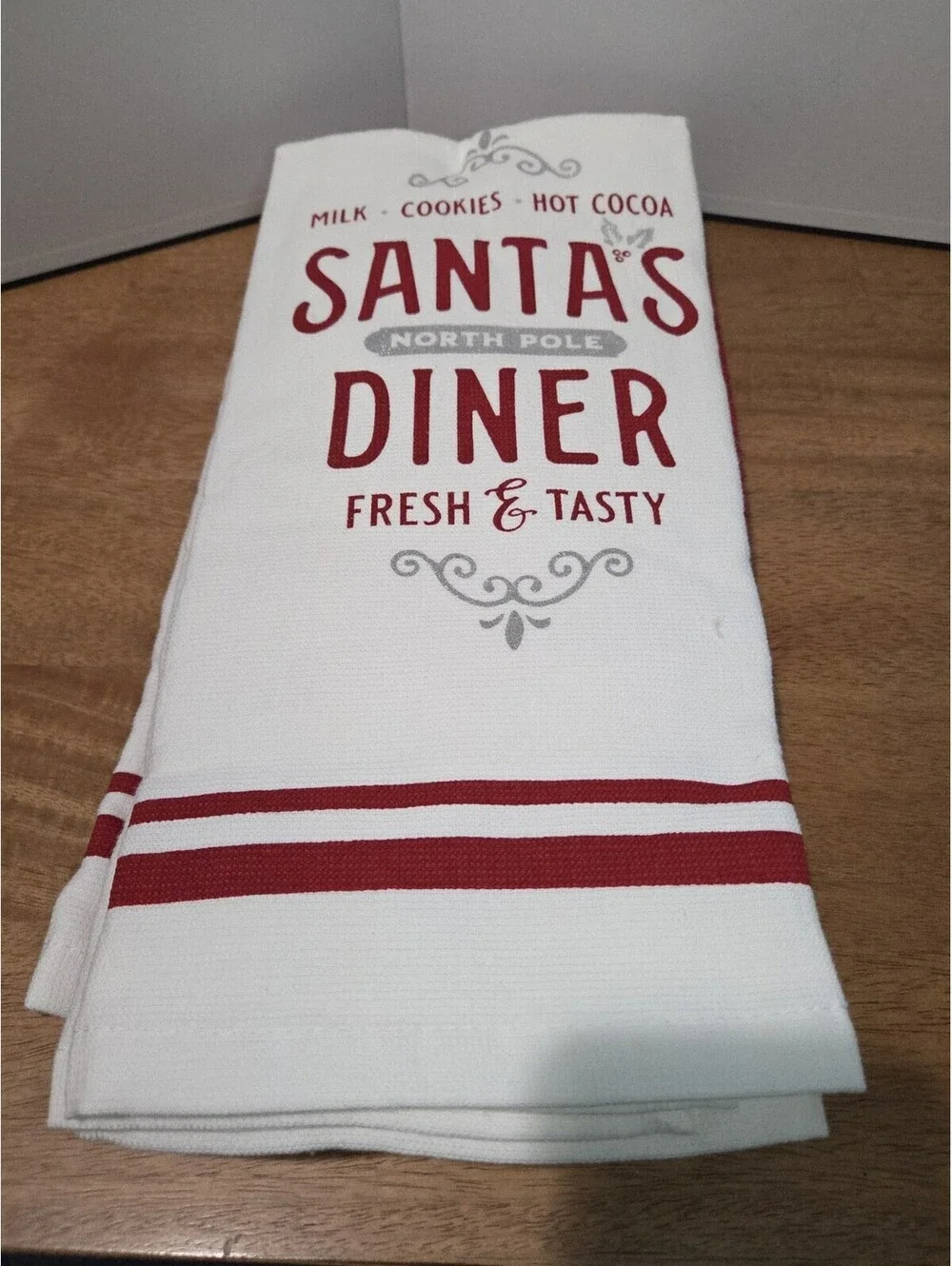 Shabby Chic Santa's North Pole Diner Kitchen Towels Set Of 3 Christmas...